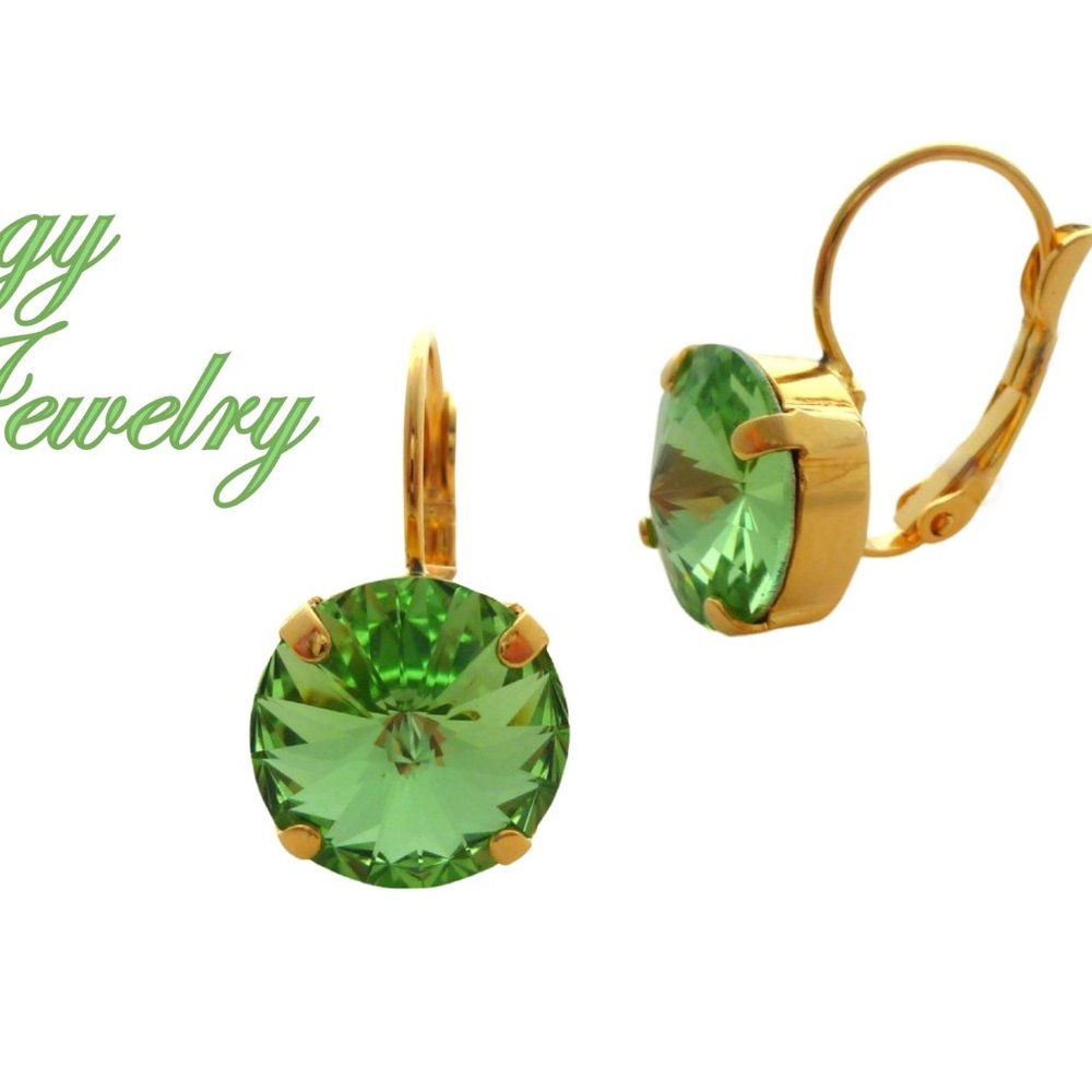 Peridot Green Swarovski Crystal Drop Earrings - Picture 3 of 9